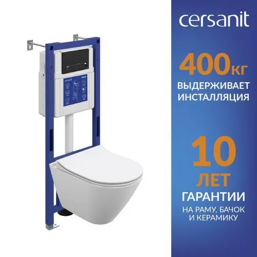 Комплект CITY SMART DPL EO slim инсталляция AQUA 40 SMART M кнопка ESTETICA пластик черный матовый с рамкой хром LP A69324, Cersanit