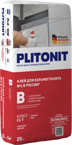 Клей усиленный армирующими волокнами В 25 кг, Plitonit (Плитонит)