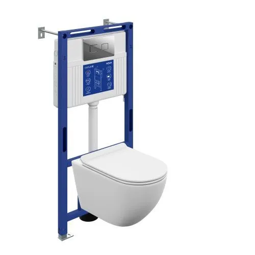 Комплект BRASKO VORTEX DPL EO slim инсталляция AQUA 50 PRIME P кнопка ACCENTO SQUARE пластик хром глянцевый A69477, Cersanit