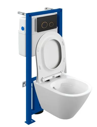 Комплект CITY SMART CO DPL EO slim инсталляция LINK PRO кнопка TWINS пластик черный матовый с рамкой золото LP A68308, Cersanit