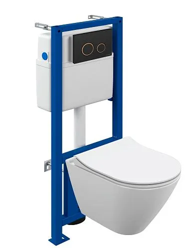 Комплект CITY SMART CO DPL EO slim инсталляция LINK PRO кнопка TWINS пластик черный матовый с рамкой золото LP A68308, Cersanit