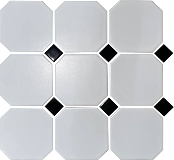 Метлахская плитка Стрельна белый/черный 30х30, Keramark (Керамарк)