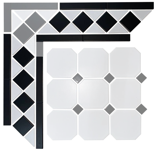 Бордюр метлахской плитки Стрельна белый/черный 29х12,35, Keramark (Керамарк)