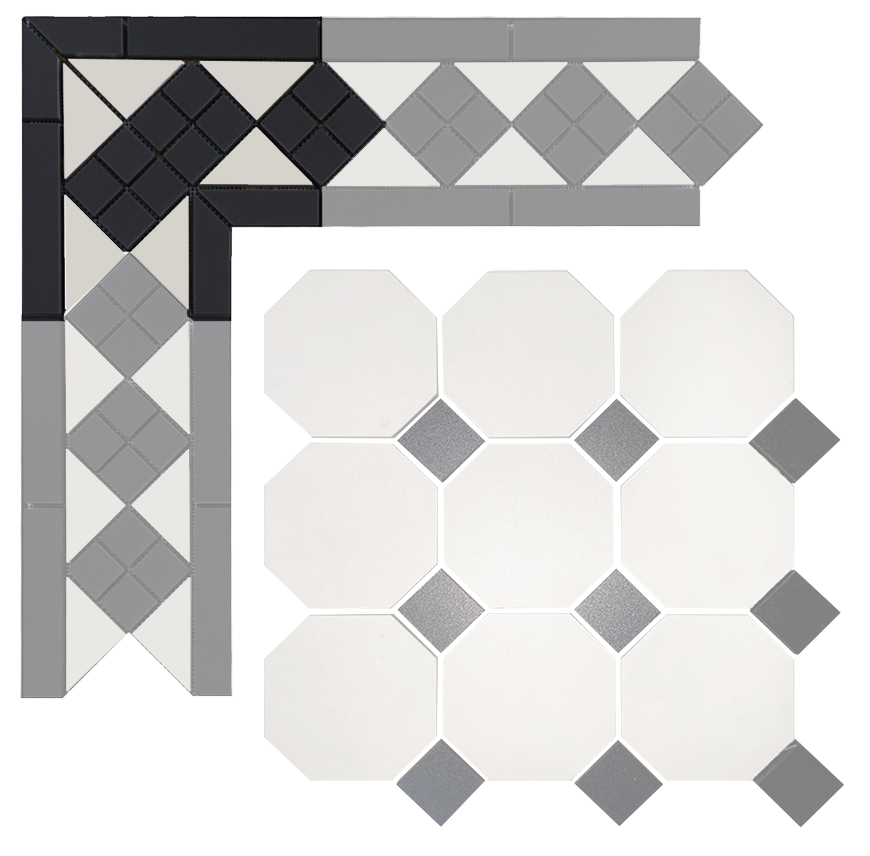 Угловой элемент метлахской плитки Петергоф К белый/черный 23,4х23,4х15,8, Keramark (Керамарк)