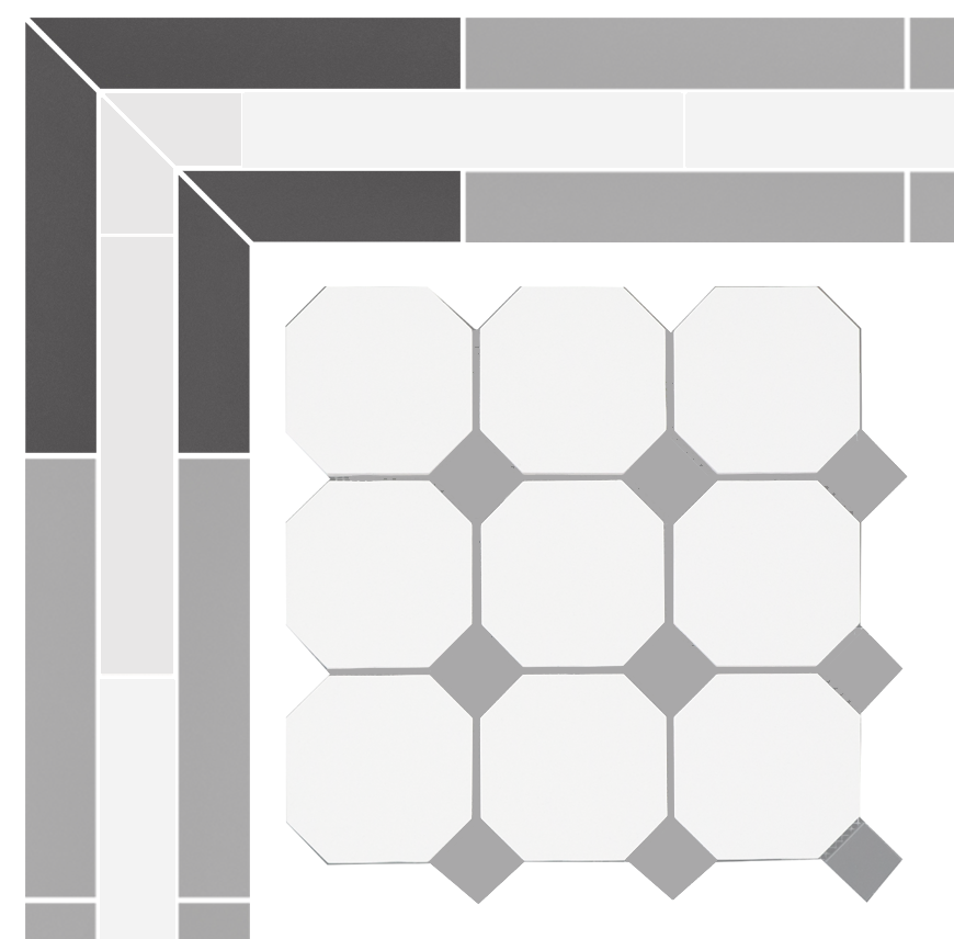 Угловой элемент (окантовка) метлахской плитки Петергоф белый/чёрный (001/013) 7,9х15,4, Keramark