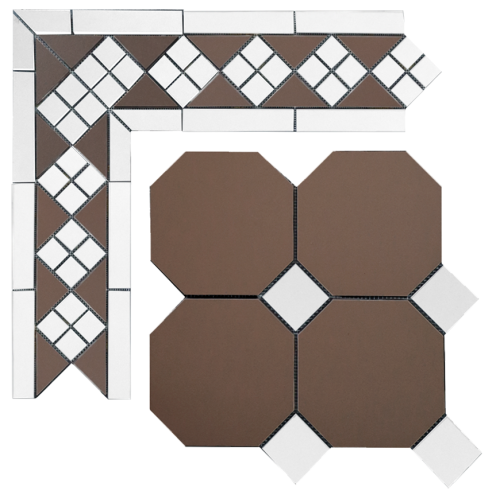 Метлахская плитка Петергоф коричневый с белыми вставками (006/001) 29,4х29,4, Keramark (Керамарк)