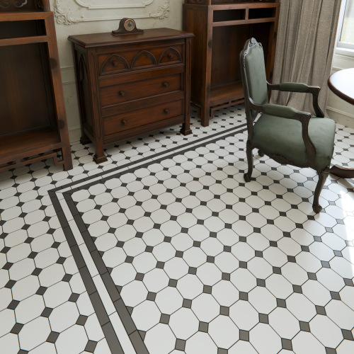 Коллекция метлахской плитки Петергоф белый/черный 29,2х29,2, Keramark (Керамарк)