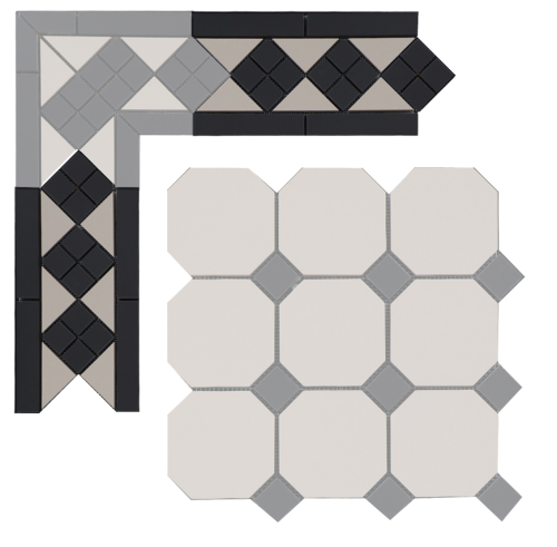 Бордюр метлахской плитки Петергоф кофе с молоком (005/013) 30,9х15,8, Keramark (Керамарк)