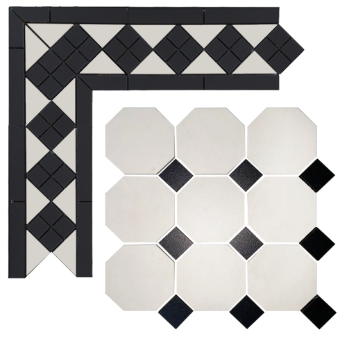 Метлахская плитка Петергоф К белый/черный 29,2х29,2, Keramark (Керамарк)