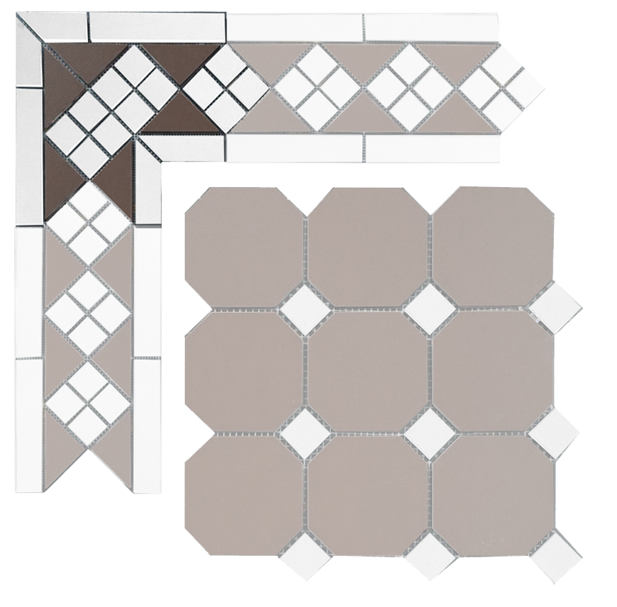 Угловой элемент метлахской плитки Петергоф коричневый с белыми вставками (006/001) 23,4х23,4х15,8, Keramark (Керамарк)