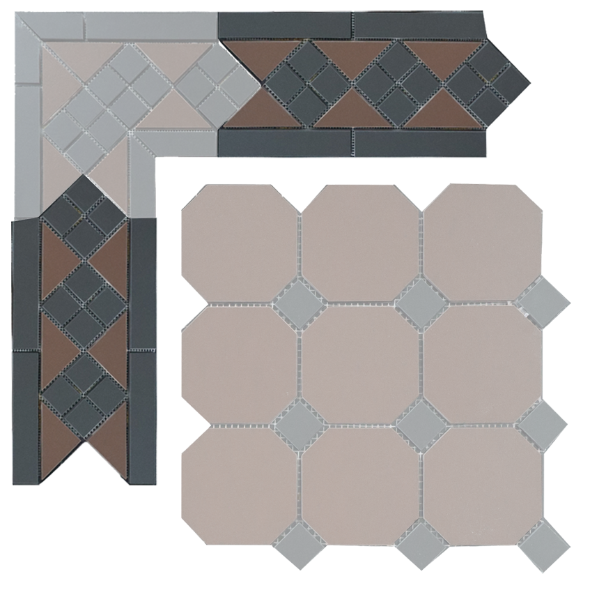 Бордюр метлахской плитки Петергоф коричневый с черными вставками (006/013) 30,9х15,8, Keramark (Керамарк)