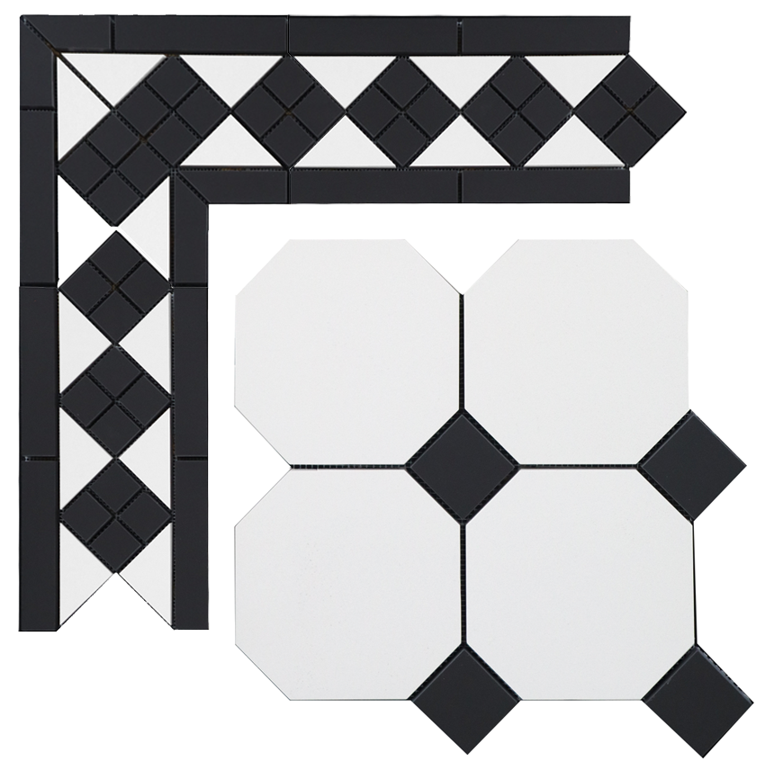 Метлахская плитка Петергоф белый/черный (001/013) 29,4х29,4, Keramark (Керамарк)