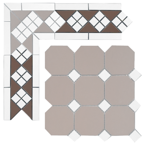 Бордюр метлахской плитки Петергоф коричневый с белыми вставками (006/001) 30,9х15,8, Keramark (Керамарк)