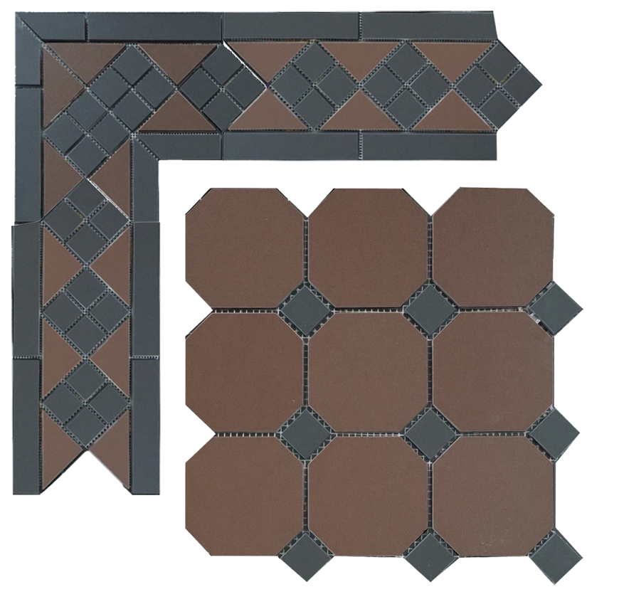 Метлахская плитка Петергоф коричневый с черными вставками (006/013) 29,2х29,2, Keramark (Керамарк)