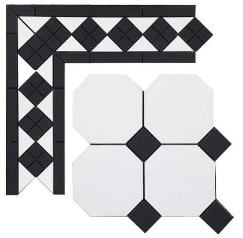 Метлахская плитка Петергоф белый/черный (001/013) 29,4х29,4, Keramark (Керамарк)