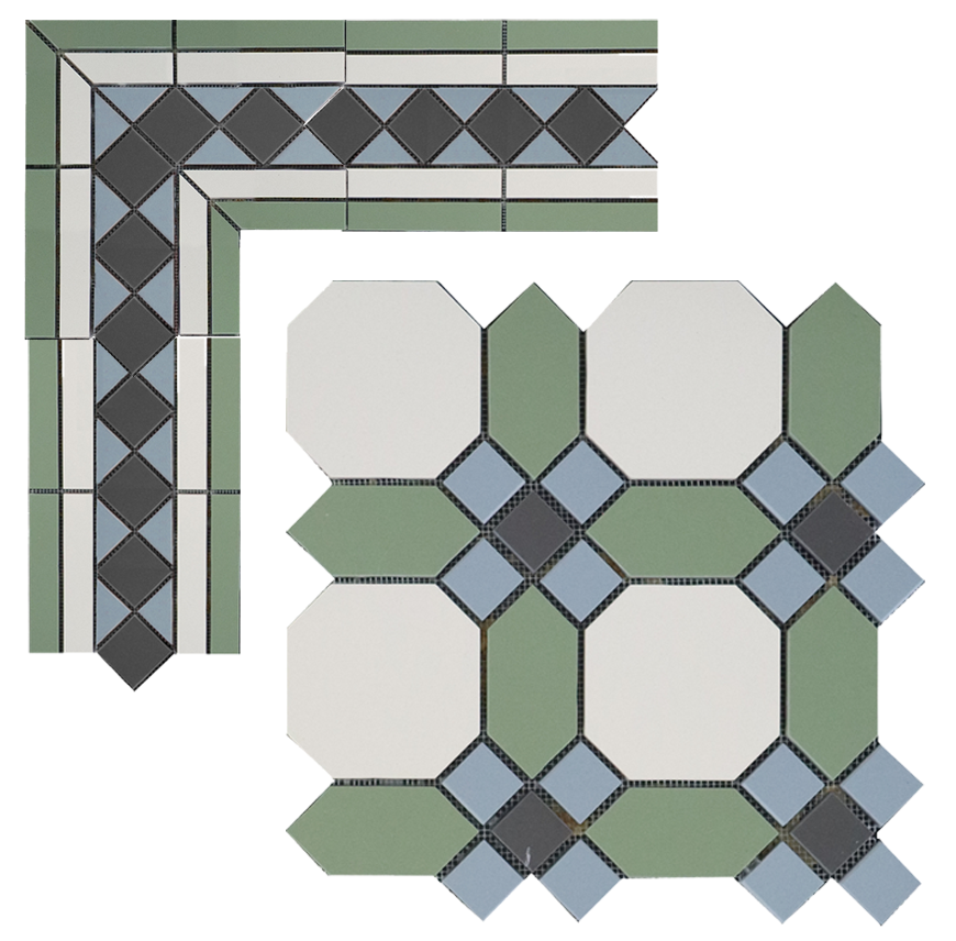 Метлахская плитка Гатчина плитка-модуль зелёно-белый (001/007/008/013) 29,9х29,9, Keramark (Керамарк)