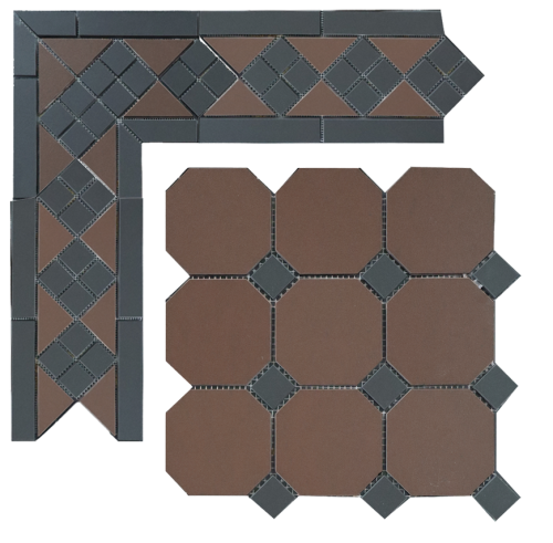 Метлахская плитка Петергоф коричневый с черными вставками (006/013) 29,2х29,2, Keramark (Керамарк)