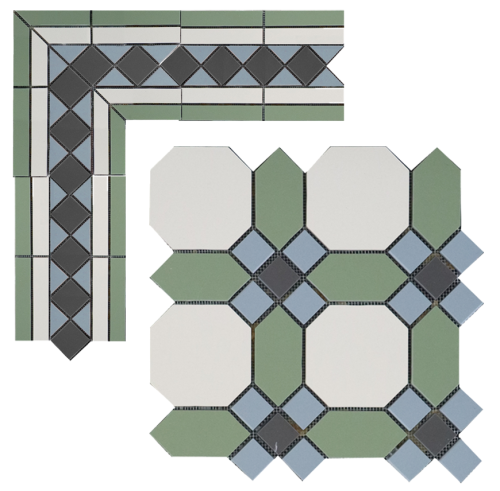 Метлахская плитка Гатчина плитка-модуль зелёно-белый (001/007/008/013) 29,9х29,9, Keramark (Керамарк)