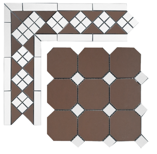 Метлахская плитка Петергоф коричневый с белыми вставками (006/001) 29,2х29,2, Keramark (Керамарк)