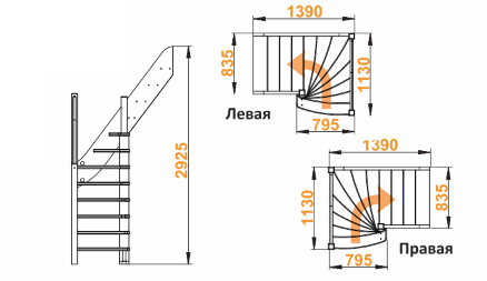 Лестница ЛС-91м+1 П, сосна (3 уп) под покраску, Profi&Hobby