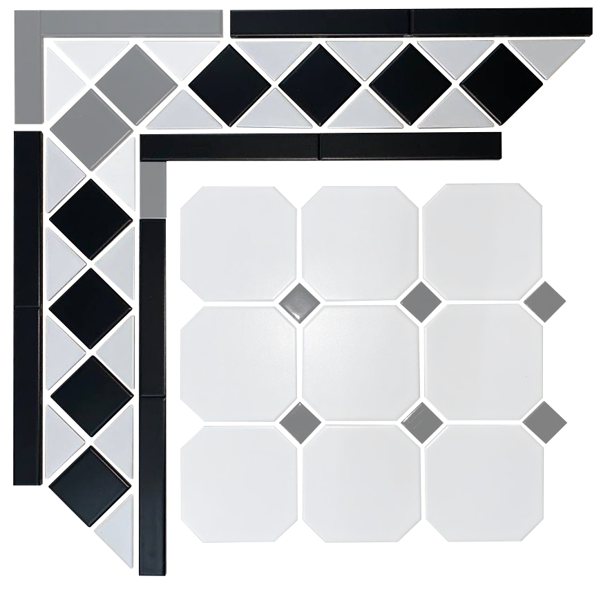 Бордюр метлахской плитки Стрельна белый/черный 29х12,35, Keramark (Керамарк)