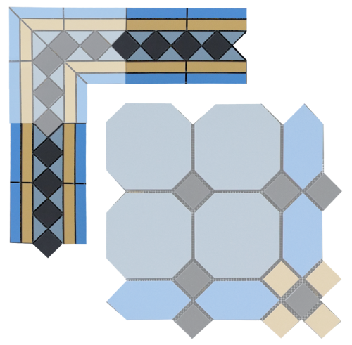 Бордюр метлахской плитки Пушкин голубой (008/012/015/013) 30,6х16, Keramark (Керамарк)