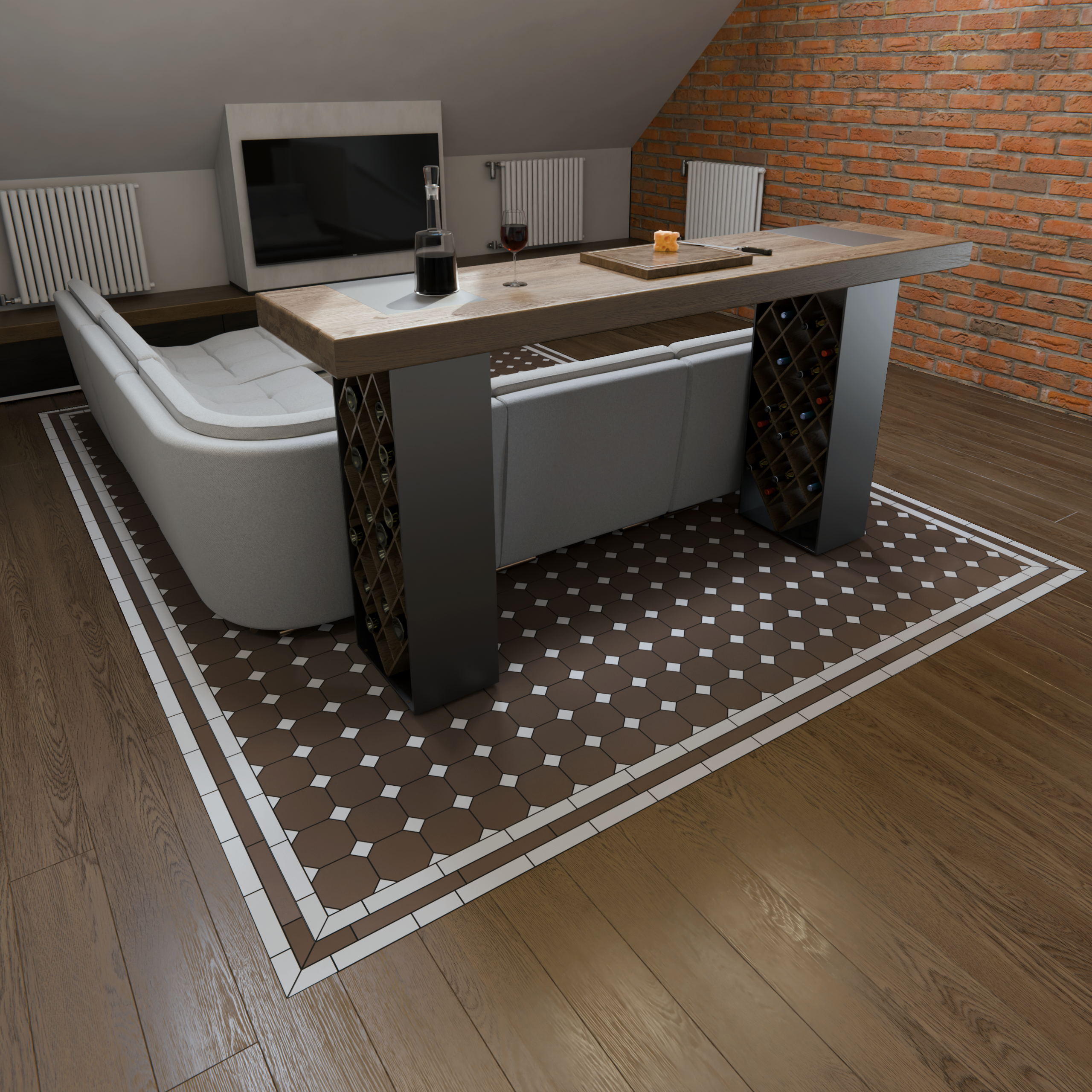 Коллекция метлахской плитки Петергоф коричнево-белый 29,2х29,2, Keramark (Керамарк)