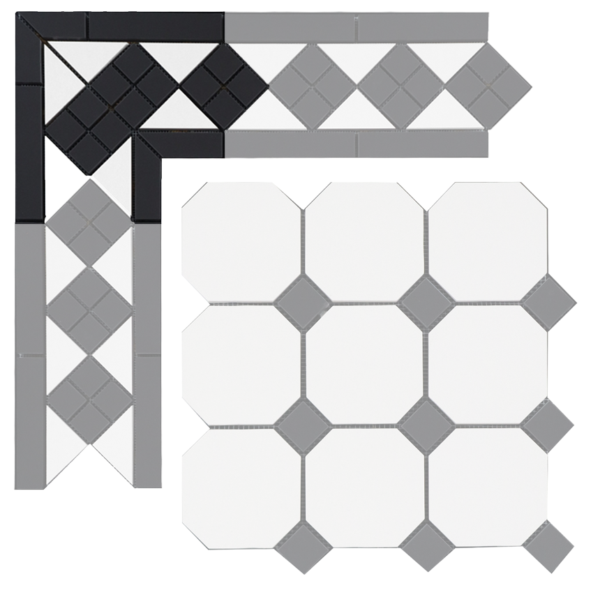 Угловой элемент метлахской плитки Петергоф белый/черный (001/013) 23,4х23,4х15,8, Keramark (Керамарк)