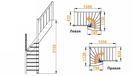 Лестница ЛС-91м+2 П, сосна (3 уп), Profi&Hobby