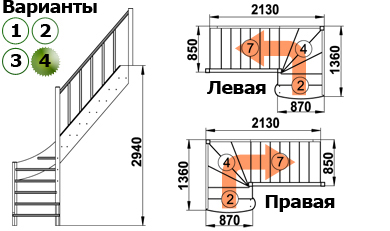 Лестница ЛС-07м/4 Л сосна (3 уп), Profi&Hobby