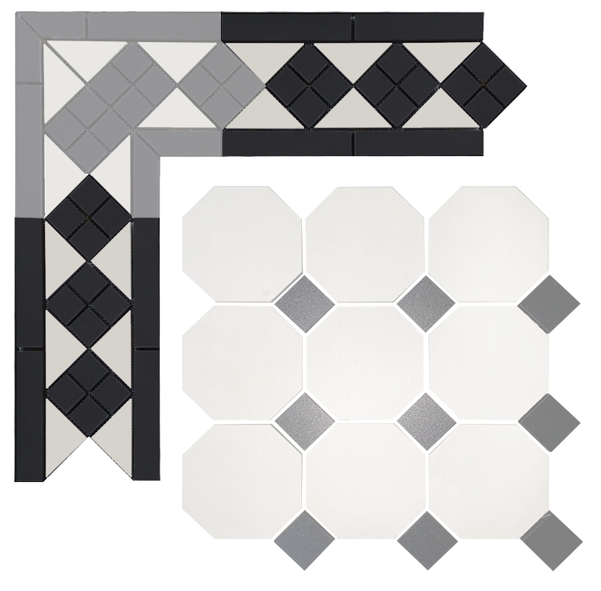 Бордюр метлахской плитки Петергоф К белый/черный 30,9х15,8, Keramark (Керамарк)