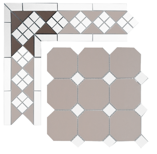 Угловой элемент метлахской плитки Петергоф коричневый с белыми вставками (006/001) 23,4х23,4х15,8, Keramark (Керамарк)
