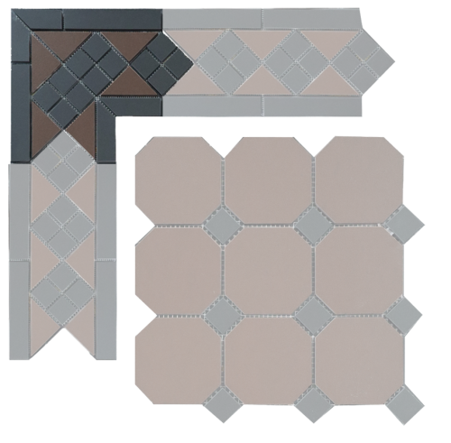 Угловой элемент метлахской плитки Петергоф коричневый с черными вставками (006/013) 23,4х23,4х15,8, Keramark (Керамарк)