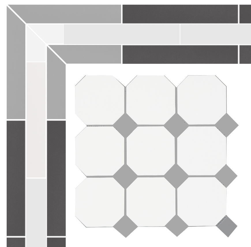 Бордюр (окантовка) метлахской плитки Петергоф белый/чёрный (001/013) 7,9х30,9, Keramark