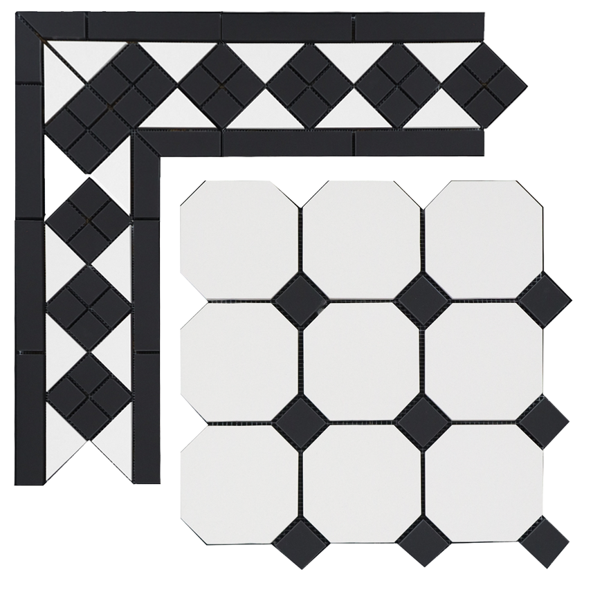 Метлахская плитка Петергоф белый/черный (001/013) 29,2х29,2, Keramark (Керамарк)