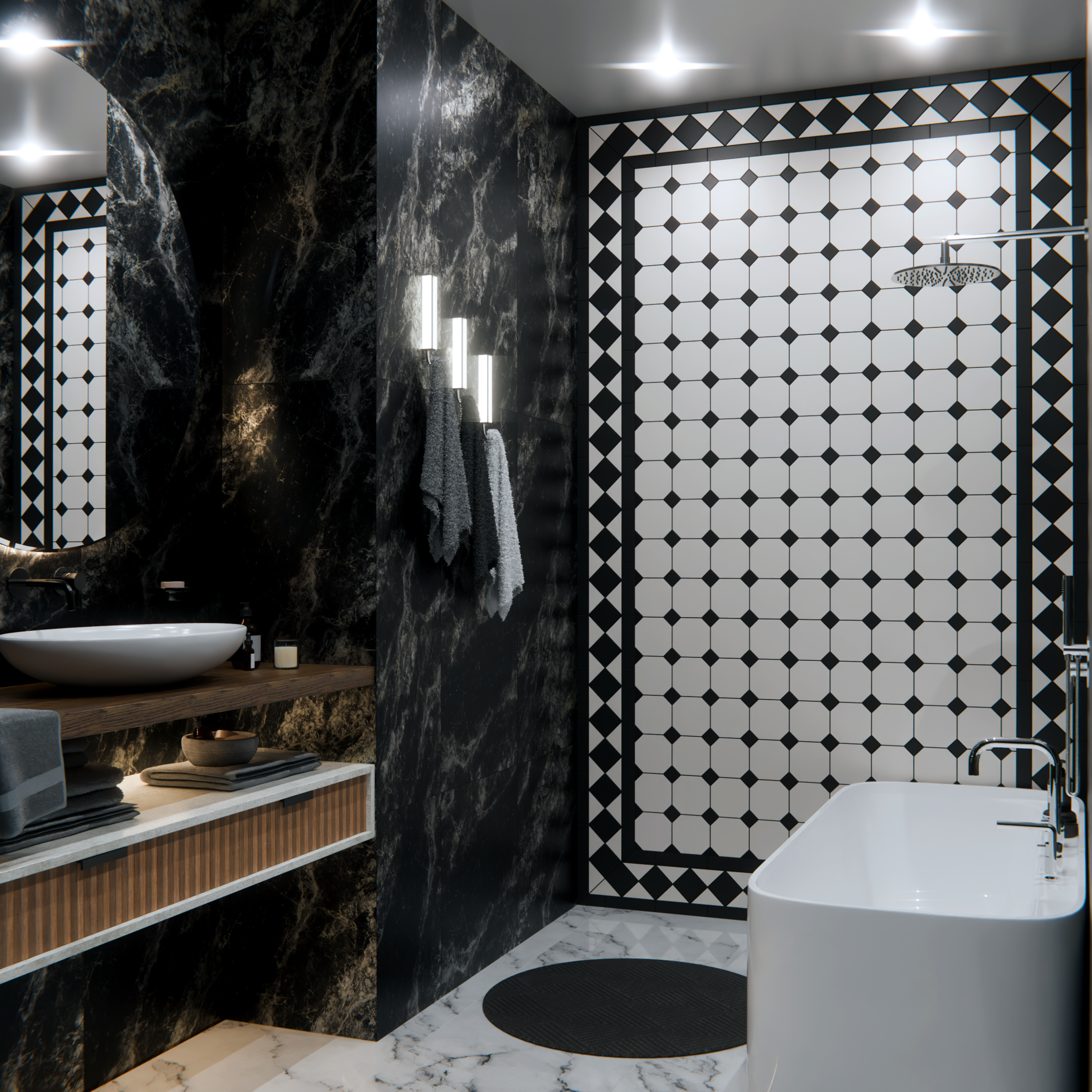 Коллекция метлахской плитки Стрельна белый/черный 30х30 Keramark (Керамарк)