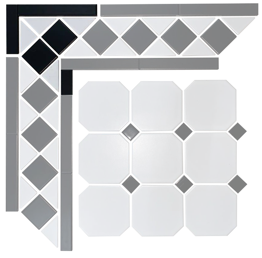 Угловой элемент метлахской плитки Стрельна 29,81х29,81 белый/черный, Keramark (Керамарк)