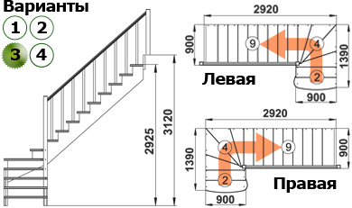 Лестница К-001м/3 П c подступенками сосна (6уп), Profi&Hobby