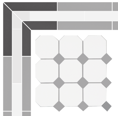 Угловой элемент (окантовка) метлахской плитки Петергоф белый/чёрный (001/013) 7,9х15,4, Keramark
