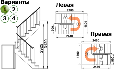 Лестница К-004м/1 Л с подступенками сосна (7 уп) под покраску, Profi&Hobby