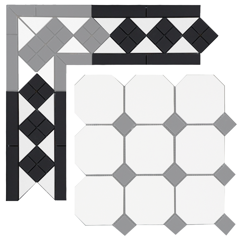 Бордюр метлахской плитки Петергоф белый/черный (001/013) 30,9х15,8, Keramark (Керамарк)