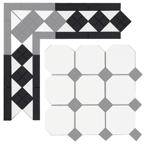 Бордюр метлахской плитки Петергоф белый/черный (001/013) 30,9х15,8, Keramark (Керамарк)