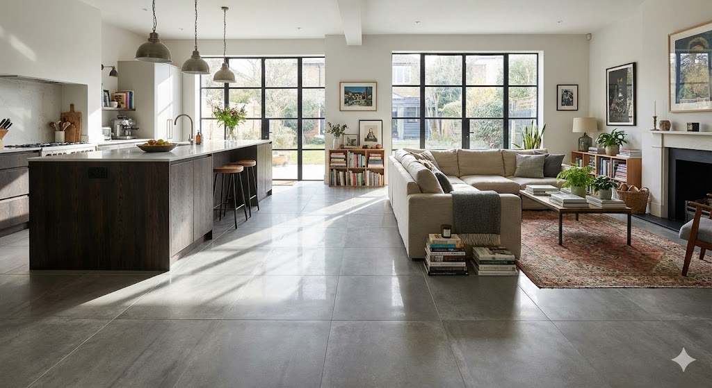 Интерьер кухни-гостиной с полом из серого лаппатированного керамогранита.jpg