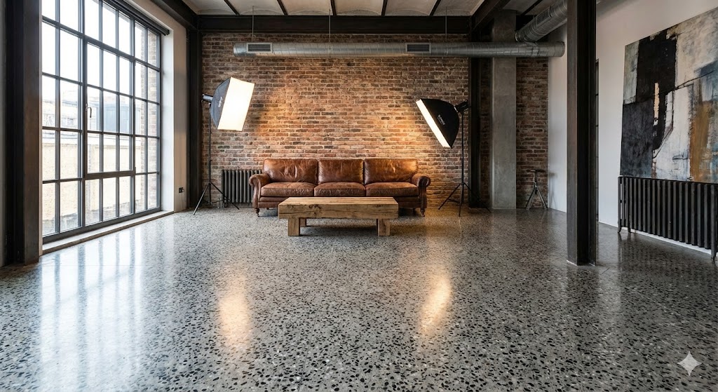Гостиная в стиле лофт с бетонным полом терраццо.jpg