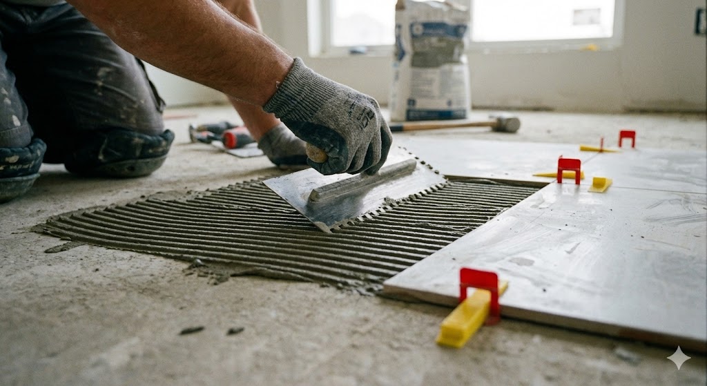 Процесс нанесения плиточного клея зубчатым шпателем (гребенкой) при укладке пола.jpg