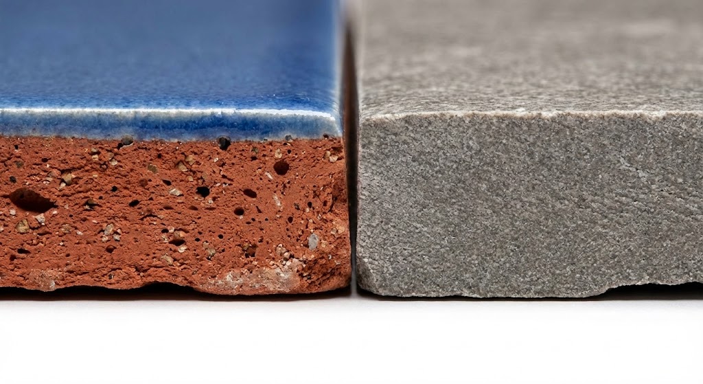 Макро-срез сравнения пористой керамической плитки с глазурью и плотного монолитного керамогранита.jpg