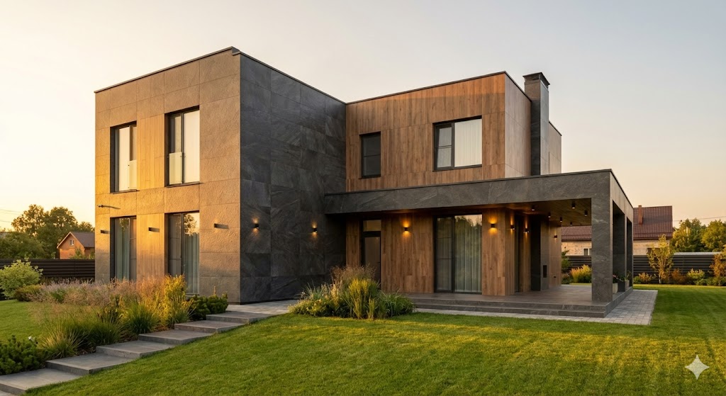 Современный частный дом с надежным и стильным фасадом из керамогранита.jpg