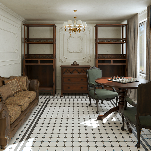 Коллекция метлахской плитки Петергоф белый/черный 29,2х29,2, Keramark (Керамарк)