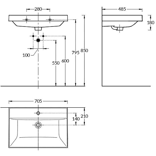 CU.wb.70 Раковина CUBO 70 см с крепежом , Kerama Marazzi