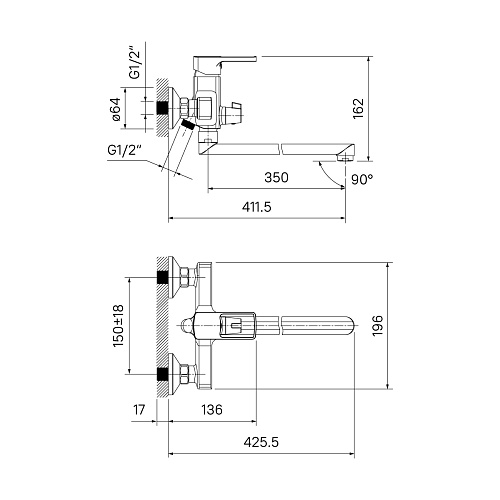 BILSB00i10WA Bild смеситель для ванны с длинным изливом, Iddis